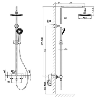 KIMURA Duschsäule mit Thermostat-Armatur, 880-1330mm, Chrom
