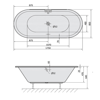 VIVA Ovale Badewanne mit Füßen 175x80x47cm, weiß