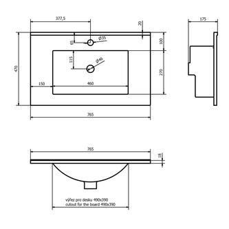 SLIM Keramik-Waschtisch 76x46,5cm, Weiß
