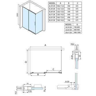 ALTIS LINE BLACK Rechteckige Duschkabine 1200x1000 mm, L/R Variante