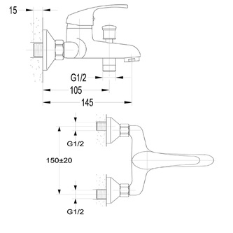 AQUALINE 35 Wannenarmatur, Abstand 150mm, Chrom