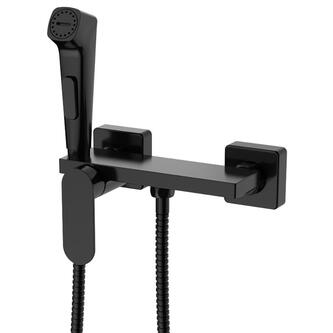 Wand-Bidetarmatur mit Stop-Ventil und Ablage, schwarz matt