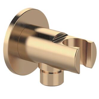 Brausehalter rund, fest, mit Auslauf, Gold matt