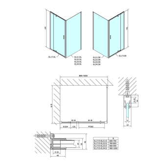 Easy Line Rechteckige/Quadrat Duschkabine Drehtür900-1000x900mm L/R Variante