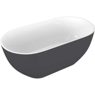 REDUTA Freistehende Badewanne, Gussmarmor 171x81x58cm, Weiß/Anthrazit matt