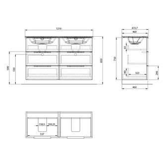 CIRASA Waschtischunterschrank mit Doppelwaschtisch 121x77x46cm, Eiche Alabama