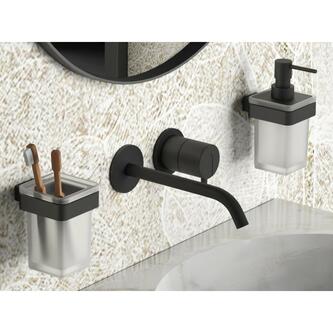 SAMOA Hängender Seifenspender 170ml, Milchglas, Schwarz matt