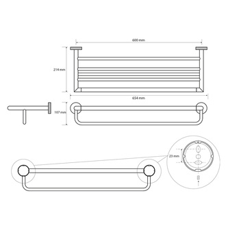 LARISSA Handtuch-Ablage mit Reling 600mm, Schwarz/Gold matt