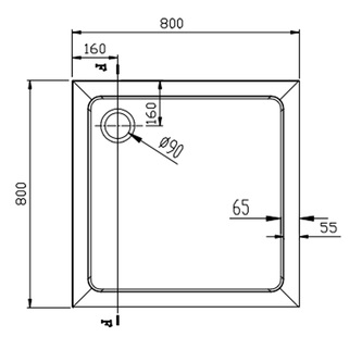 TECMI Gussmarmor - Duschwanne, Quadrat 80x80x3cm