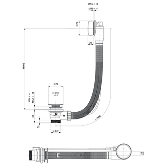 Ablaufgarnitur schwarz matt, 100cm, Stopfen 72mm