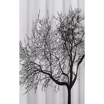 Duschvorhang 180x200cm, PE, Schwarz/Weiß, Baumdekor