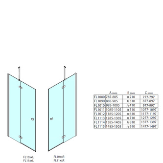 FORTIS LINE Nischentür ,1500mm, Klarglas, rechts