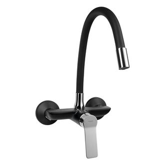 SINTRA Wandarmatur 3/4“ mit flexibler Auslauf, Schwarz matt/Chrom