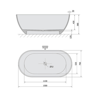 REDUTA Freistehende Badewanne 150x75x58cm, grau matt