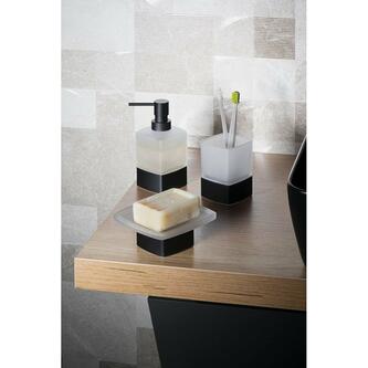 LOUNGE Stehende Seifenschale, Milchglas, Schwarz matt