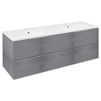 CIRASA Waschtischunterschrank mit Doppelwaschtisch 141x54x46cm, Eiche silber