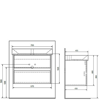 NIRONA Unterschrank 67x51,5x43cm, Eiche Mocca