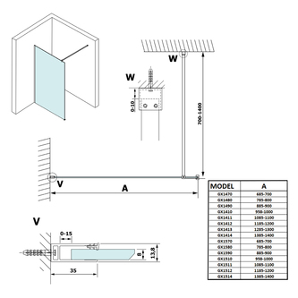 VARIO BLACK Walk-In Duschwand, Nordic Glas, 1200 mm