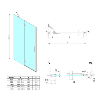 TRINITY GOLD MATT Duschtür für Nische 900 mm, Mattglas, links