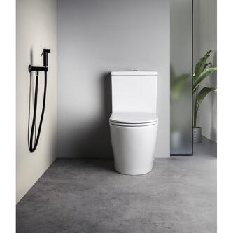 Wandventil mit Handbrause und Sicherheitssperre, rund, schwarz matt