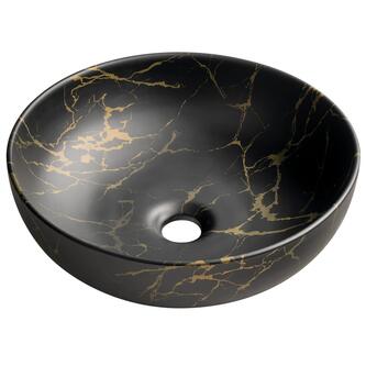 RONDANE Keramik-Waschtisch zum Aufsetzen, Ø 41 cm, Portoro-Marmor