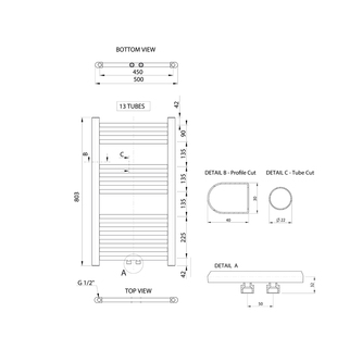 ALYA Badheizkörper gerade 500x803mm, Mittelanschluss, 200W,Chrom