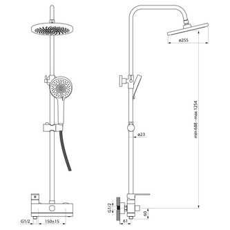Duschsäule mit Hebelarmatur, schwenkbarer Einlauf, Gold matt