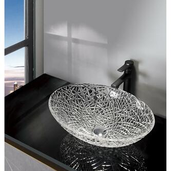 PURUS gravierter Glaswaschtisch 50x36 cm, Klarglas