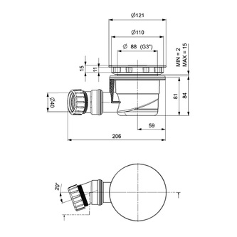 Duschwannensiphon, Durch. 90mm, DN40, polierter Edelstahl Abdeckung