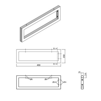 Halterung 490x150x20mm, lackierter Stahl, Schwarz matt