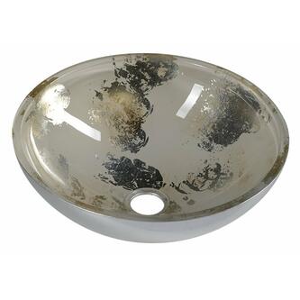 MURANO ANIMA 2 ,Glaswaschbecken rund, 40x14cm, silber/beige