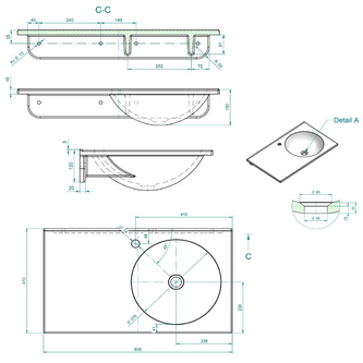 JUNO Gussmarmor-Waschtisch 80x47cm, weiß, rechts