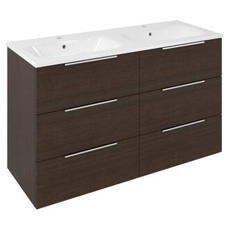 CIRASA Waschtischunterschrank mit Doppelwaschtisch 121x77x46cm, Pinie rustikal