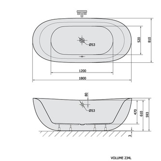 ZASU freistehende Badewanne 180x81x58, weiß