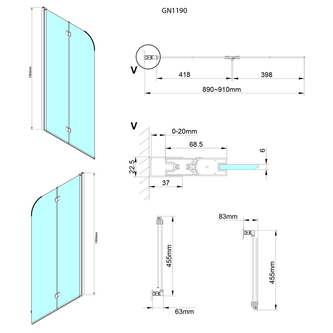 LORO Wannenabtrennung klappbar 900mm, Klarglas