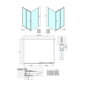 Easy Line Rechteckige Duschkabine 1100x900mm L/R Variante, glas Brick