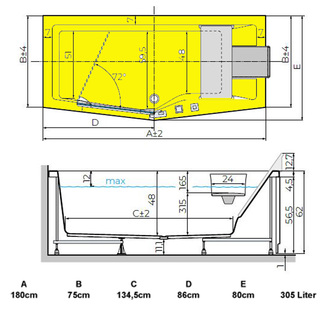 ELEGANZ  Badewanne mit Tür/Seniorenbadewanne 180x75/80cm  Ausführung Rechts