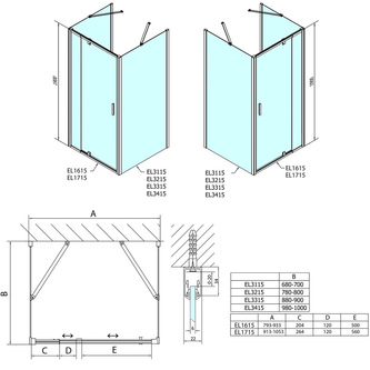 EASY LINE Duschkabine -U-Kabine,800-900x800mm,  L/R Variante, Klarglas