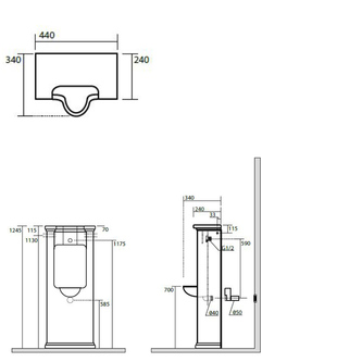 WALDORF Urinal44x124,5 cm, inklusive Siphon und Befestigungsset, weiß