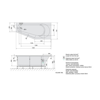 TIGRA R Whirlpool-Badewanne, 150x75x46cm, Active Hydro-Air, Chrom