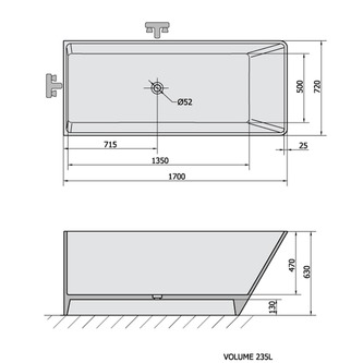 HERHIS Mineralguss-Badewanne 170x72x63cm, weiß