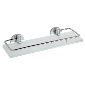 X-ROUND E Glasablage mit Reling, 300x130mm, Milchglas, Chrom