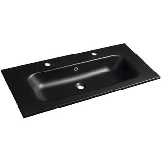 SIDRA Gussmarmor-Waschtisch 101x46cm, 2 Armaturlöcher, schwarz matt