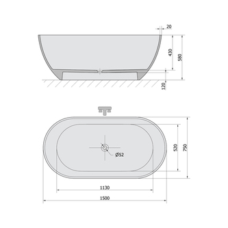 REDUTA Freistehende Badewanne 150x75x58cm, weiß