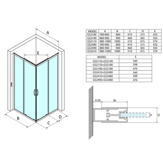 SIGMA SIMPLY Rechteckige Duschkabine 1000x900 mm, L/R Variante, Eckeinstieg, Brick glass