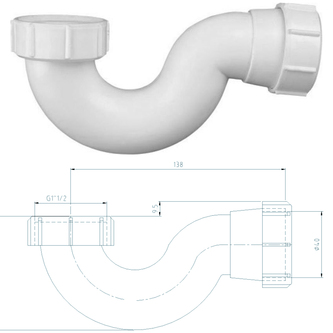 Ablaufgarnitur mit Bowdenzug und Siphon, Chrom