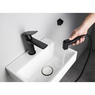 Waschtischarmatur mit Bidet Handbrause, Schwarz matt