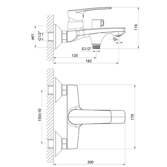 KORANA Badewanne-Wandarmatur, Abstand 150mm, Schwarz matt