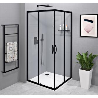 SIGMA SIMPLY BLACK Eck-Duschabtrennung 900x900 mm, Eckeinstieg, Klarglas