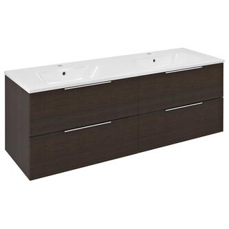 CIRASA Waschtischunterschrank mit Doppelwaschtisch 141x54x46cm, Pinie rustikal